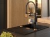 Quadron OWEN 111 GraniteQ zlewozmywak z syfonem Push 2 Open 1-komorowy z/o (760x500x215; kom. 330x430) pure carbon / elementy złote HQO7650U7PVDG1
